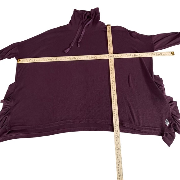Free People Ribbed Turtleneck Poncho‎ Sweater Burgundy Ruffle Detail Oversized - Picture 3 of 7
